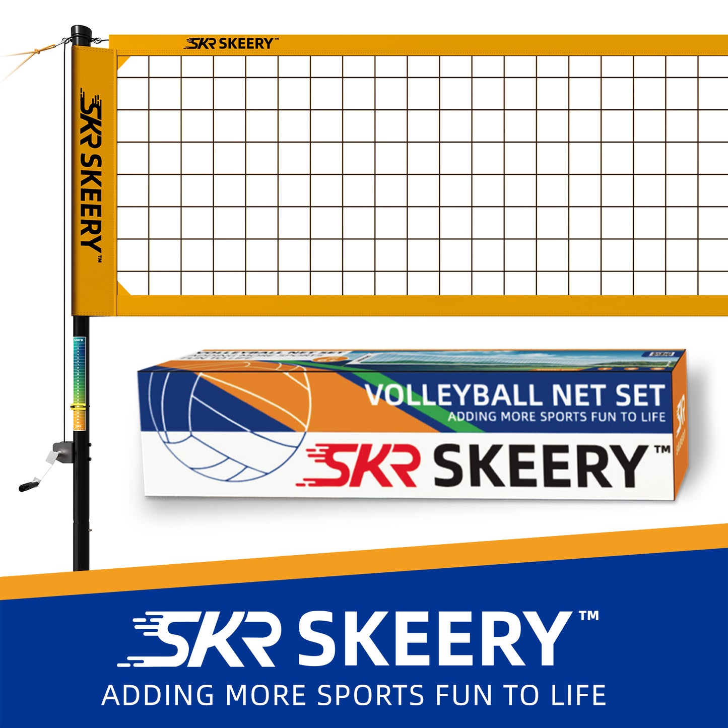 SKEERY Outdoor Heavy Duty Volleyball Net Set(Yellow）