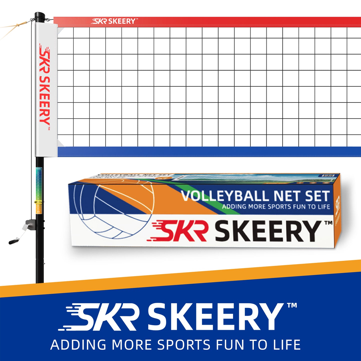 SKEERY Outdoor Heavy Duty Volleyball Net Set(Red and Blue)