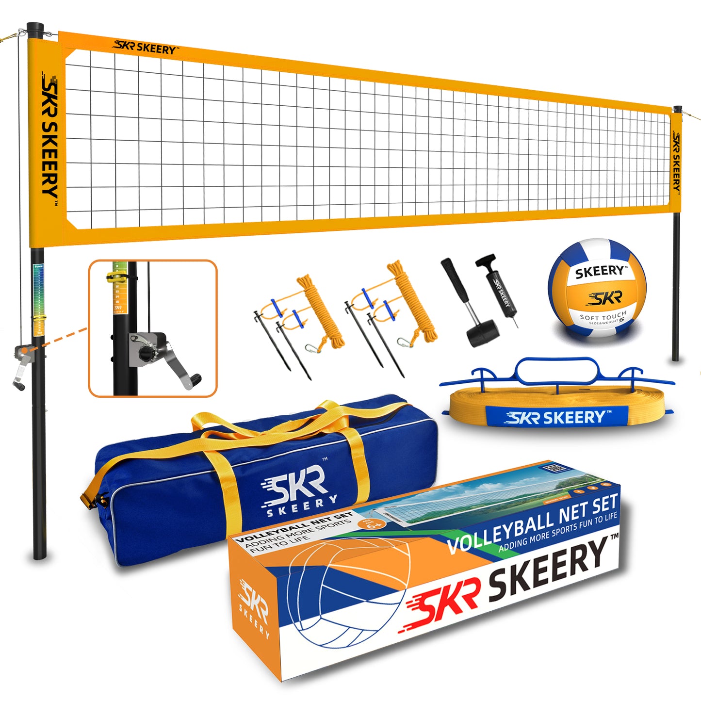 SKEERY Outdoor Heavy Duty Volleyball Net Set(Yellow）