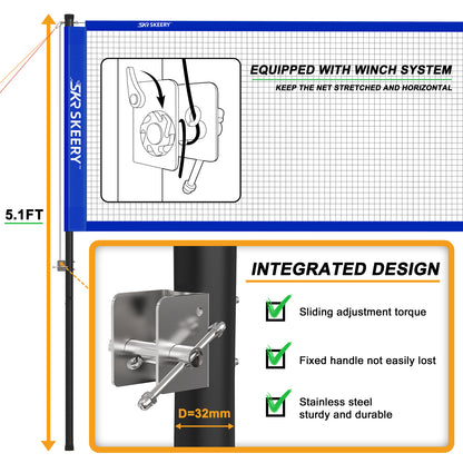SKEERY Professional Badminton Set with Winch System,Portable Badminton Net Includes Carbon Aluminum Badminton Rackets Set of 4,3 Shuttlecocks and Carrying Bag,Badminton Sets for Backyards,Beach