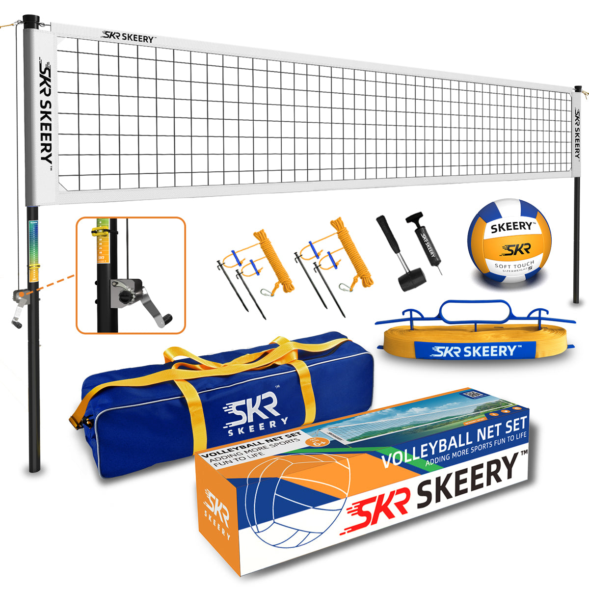 SKEERY Outdoor Heavy Duty Volleyball Net Set(White)