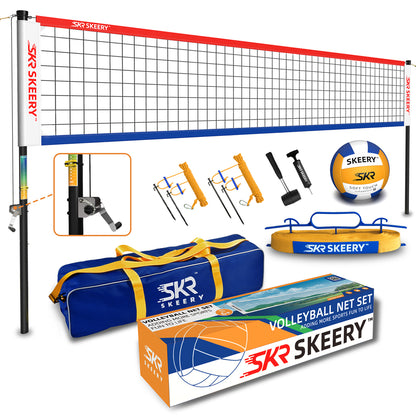 SKEERY Outdoor Heavy Duty Volleyball Net Set(Red and Blue)