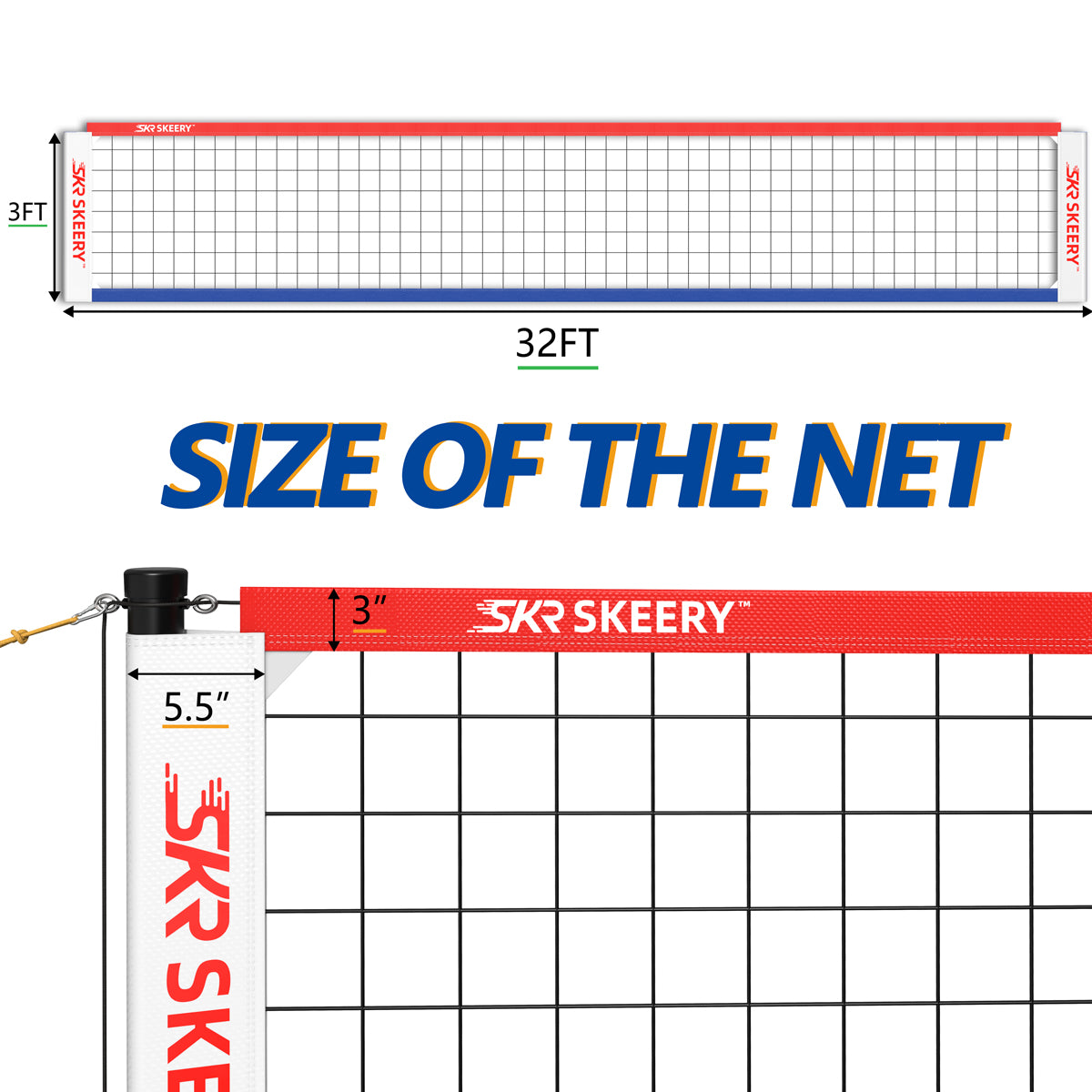 SKEERY Outdoor Heavy Duty Volleyball Net Set(Red and Blue)